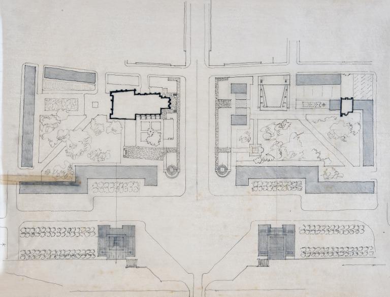 Plan masse de l'entrée nord, P. Patout et R. Chaume arch., [1952]. (archives municipales de Tours, 149 W 22, S 771).