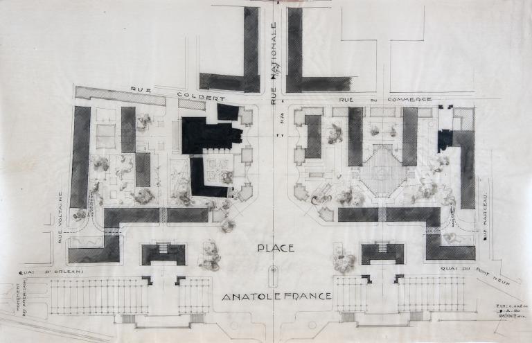 Plan masse de l'entrée nord, P. Patout arch., 9 février 1950. (archives municipales de Tours, 149 W 22, S 751).