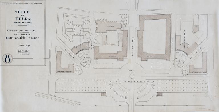 Plan masse de l'entrée nord, P. Patout arch., 30 juin 1948. (archives municipales de Tours, 149 W 21).