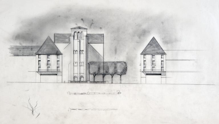 Etude sur l'axe de l'église Saint-Julien, P. Patout arch., [1948]. (archives municipales de Tours, 149 W 22, S 829).
