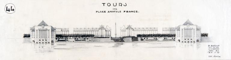 Elévation de l'entrée nord, P. Patout arch., 10 novembre 1947. (archives municipales de Tours, 149 W 22, S 772).