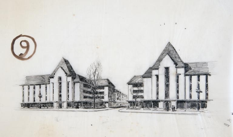 Etude pour une placette rue Nationale, P. Patout arch., [1947]. (archives municipales de Tours, 149 W 22, S 773).