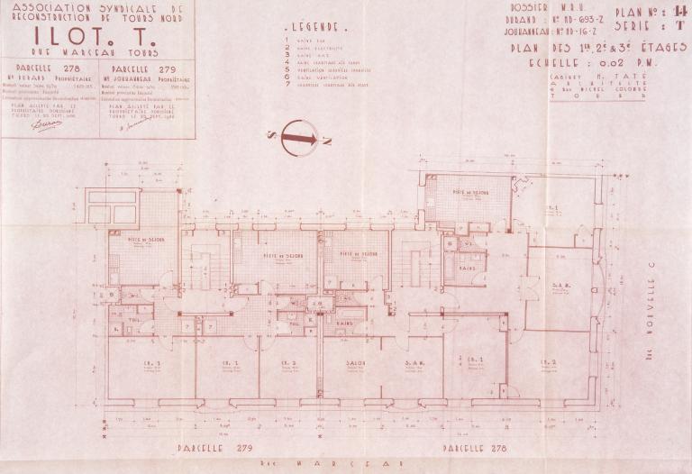 Plan des étages, Henri Taté arch., 25 septembre 1950. (archives municipales de Tours, Permis de construire 1950/n°751).