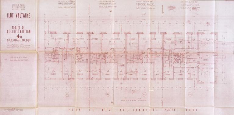 Plan du rez-de-chaussée (moitié nord), P. Patout et M. Boille arch., [1953-1955]. (archives municipales de Tours, 149 W 20).