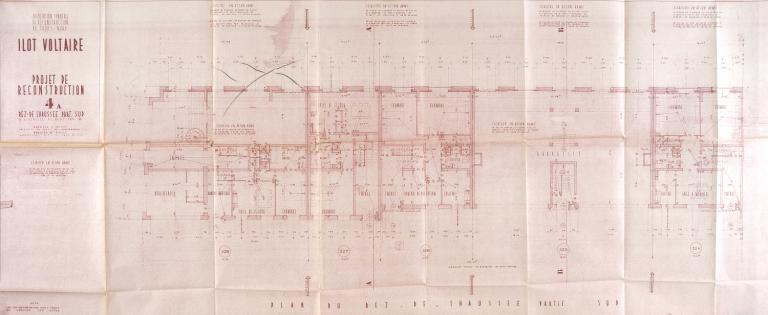 Plan du rez-de-chaussée (moitié sud), P. Patout et M. Boille arch., [1953-1955]. (archives municipales de Tours, 149 W 20).