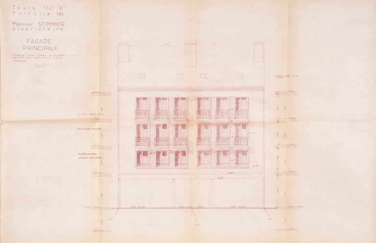 Elévation des façades principales des 7 et 7 bis rue Marceau, P. Boille arch., 21 juin 1956. (archives municipales de Tours, Permis de construire 1956/n°452).