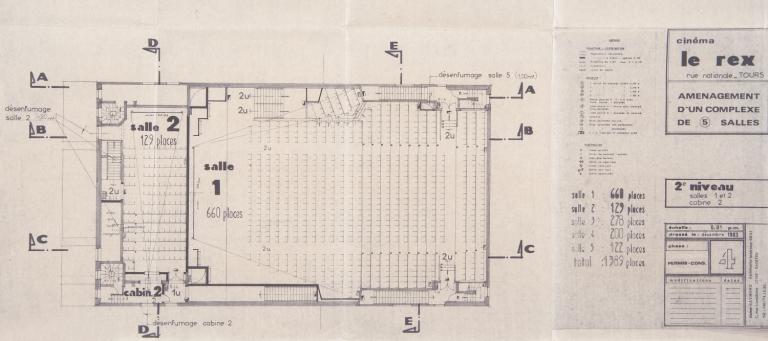 Plan du deuxième niveau après réaménagement, R. Kléber arch., décembre 1983. (archives municipales de Tours, Permis de construire 1984/n°17).