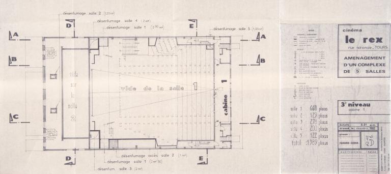 Plan du troisième niveau après réaménagement, R. Kléber arch., décembre 1983. (archives municipales de Tours, Permis de construire 1984/n°17).