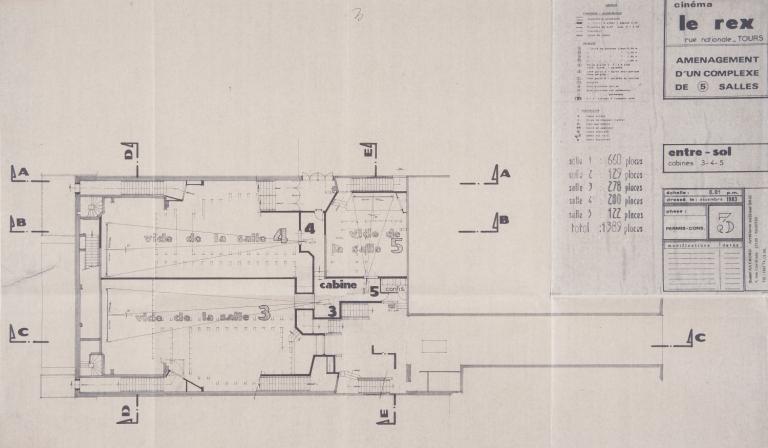 Plan de l'entresol après réaménagement, R. Kléber arch., décembre 1983. (archives municipales de Tours, Permis de construire 1984/n°17).