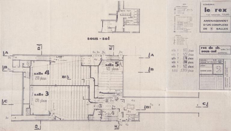 Plans du sous-sol et du rez-de-chaussée après réaménagement, R. Kléber arch., décembre 1983. (archives municipales de Tours, Permis de construire 1984/n°17).