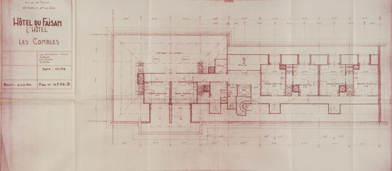 Plan des combles, J-B. Lissalde, M. Vallée et H. Vanel arch., décembre 1953. (archives municipales de Tours, 149 W 14).