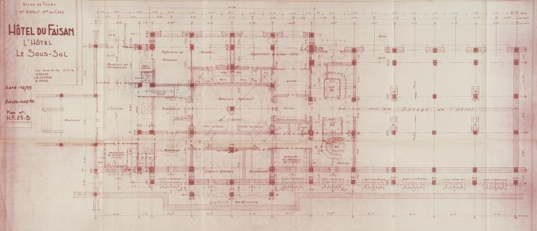 Plan du sous-sol, J-B. Lissalde, M. Vallée et H. Vanel arch., décembre 1953. (archives municipales de Tours, 149 W 14).