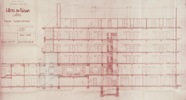 Coupe longitudinale, J-B. Lissalde, M. Vallée et H. Vanel arch., décembre 1953. (archives municipales de Tours, 149 W 14).