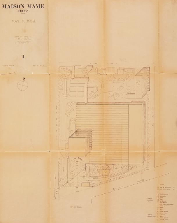 Plan masse de l'ensemble, B. Zehrfuss et J. Drieu la Rochelle arch., 30 septembre 1949. (archives municipales de Tours, Permis de construire 1949/n°605).