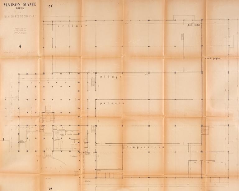 Plan du rez-de-chaussée, B. Zehrfuss et J. Drieu la Rochelle arch., 30 septembre 1949. (archives municipales de Tours, Permis de construire 1949/n°605).