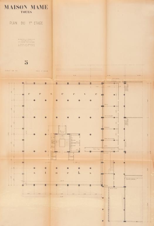 Plan du premier étage, B. Zehrfuss et J. Drieu la Rochelle arch., 30 septembre 1949. (archives municipales de Tours, Permis de construire 1949/n°605).