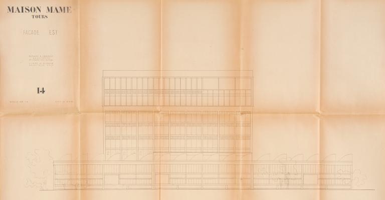 Elévation de la façade est, B. Zehrfuss et J. Drieu la Rochelle arch., 30 septembre 1949. (archives municipales de Tours, Permis de construire 1949/n°605).