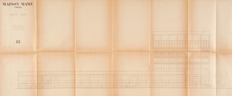 Elévation de la façade nord, B. Zehrfuss et J. Drieu la Rochelle arch., 30 septembre 1949. (archives municipales de Tours, Permis de construire 1949/n°605).