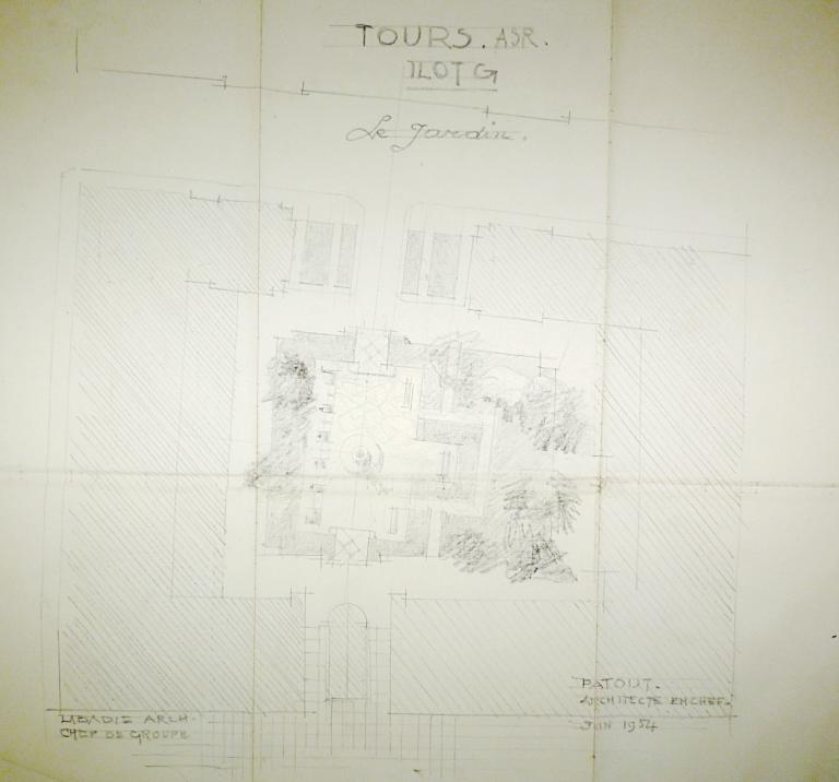 Plan du jardin, P. Patout et P. Labadie arch., juin 1954. (archives municipales de Tours, 149 W 22).