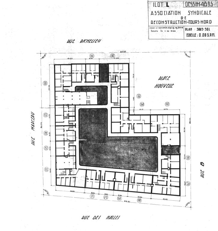 Plan du sous-sol, A. Le Roy arch., 1er décembre 1948. (archives municipales de Tours, Permis de construire 1949/n°91).