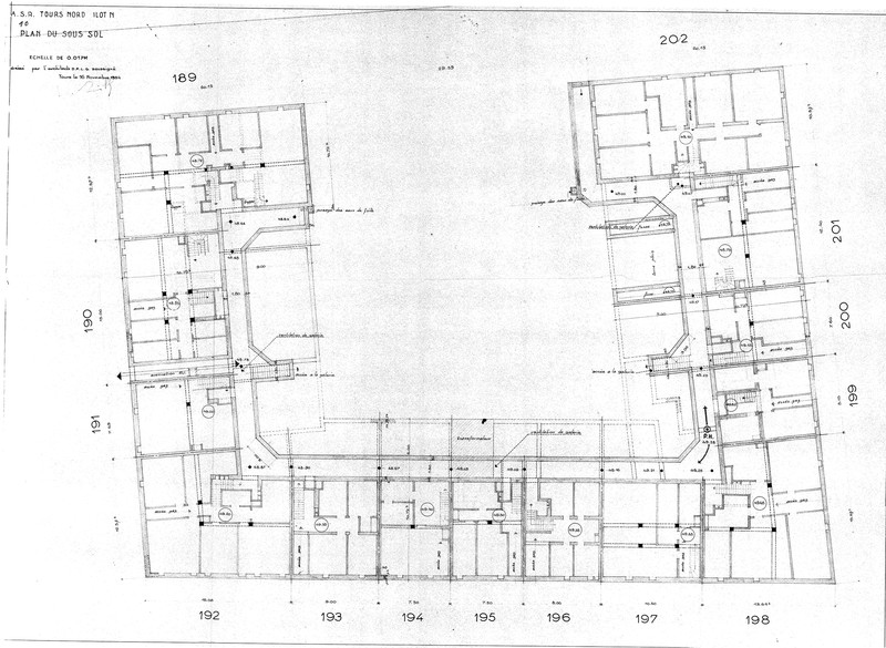 Plan du sous-sol, J. Boille arch., 16 novembre 1954. (archives municipales de Tours, Permis de construire 1954/n°842).