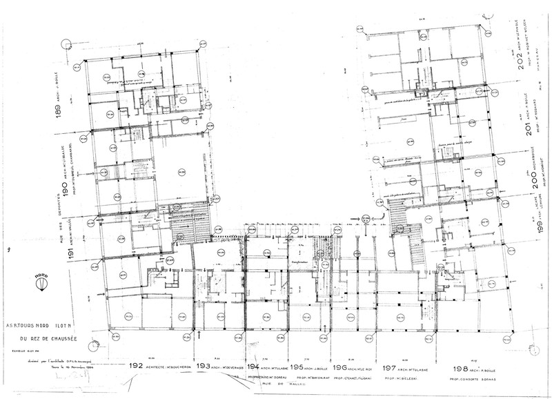 Plan du rez-de-chaussée, J. Boille arch., 16 novembre 1954. (archives municipales de Tours, Permis de construire 1954/n°842).