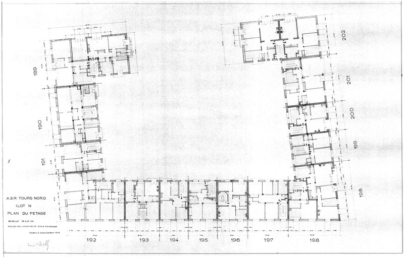 Plan du premier étage, J. Boille arch., 16 novembre 1954. (archives municipales de Tours, Permis de construire 1954/n°842).