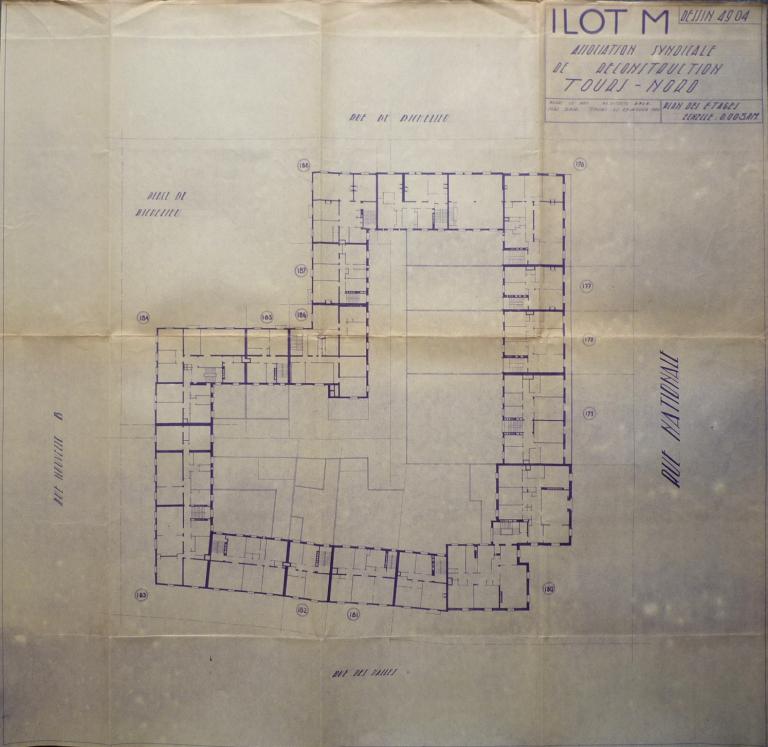Plan des étages, A. Le Roy arch., 27 janv. 1949. (archives municipales de Tours, 149 W 17, îlot M).