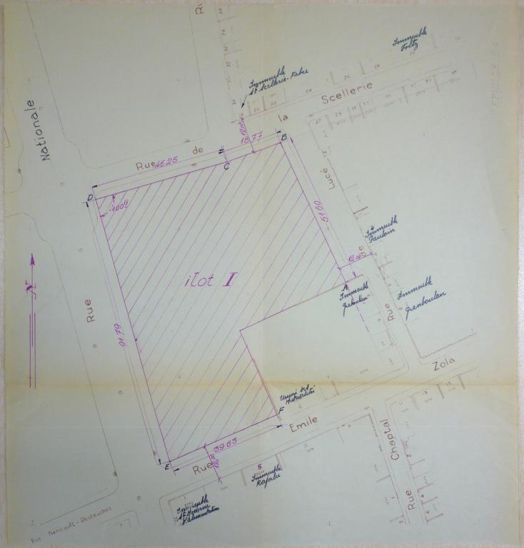 Plan d'implantation de l'îlot, [1952]. (archives municipales de Tours, Permis de construire 1952/n°2).