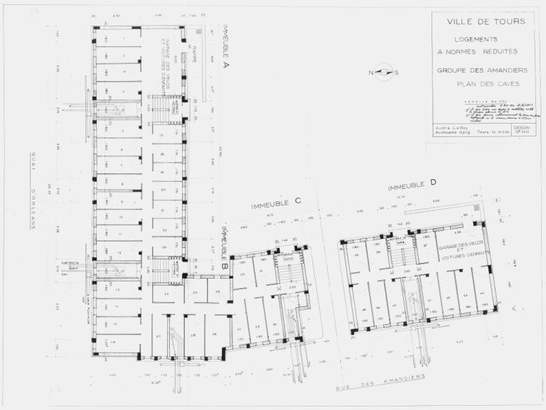 Plan des caves, Le Roy arch., 15 février 1952. (archives municipales de Tours, Permis de construire 1952/n°128).