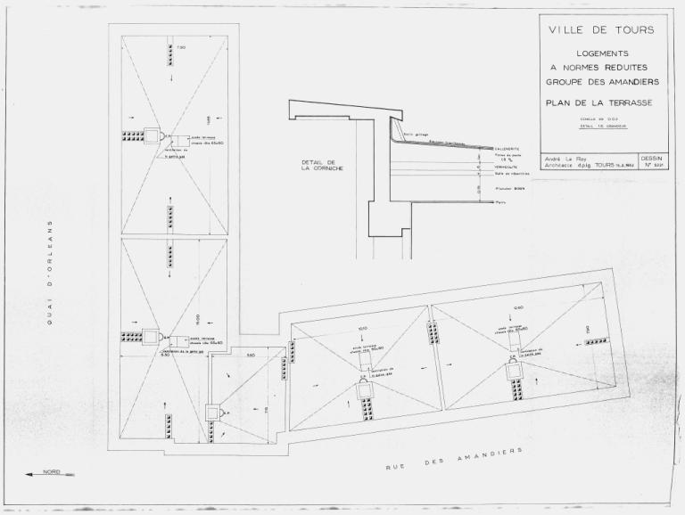 Plan de la terrasse, Le Roy arch., 15 février 1952. (archives municipales de Tours, Permis de construire 1952/n°128).