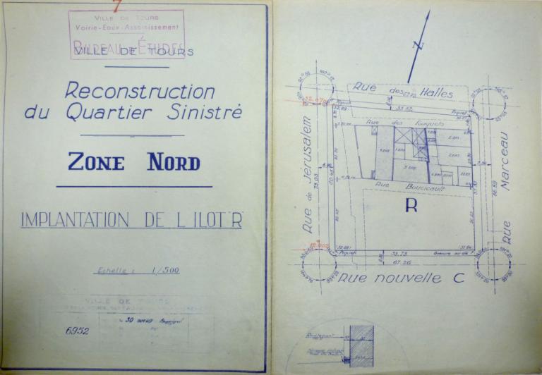 Plan d'implantation, 1949. (archives municipales de Tours, 149 W 19, îlot R).