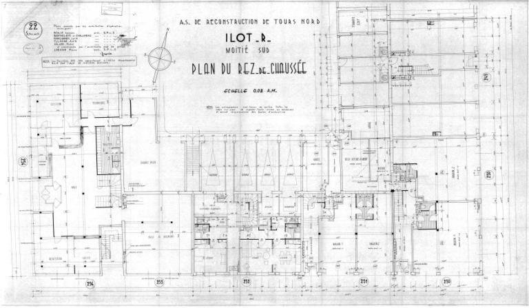 Plan du rez-de-chaussée (moitié sud), P. Labadie arch., [1959]. (archives municipales de Tours, Permis de construire 1959/n°1047).