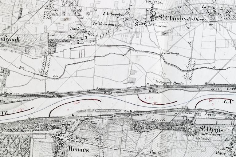 Extrait de la carte de la Loire de Coumes complétée par l'ingénieur en chef Collin, 22 mai 1858, détail. (archives départementales du Loiret, Liasse 30 936). ; Extrait de la carte de la Loire de Coumes complétée par l'ingénieur en chef Collin, 22 mai 1858, détail. (archives départementales du Loiret, Liasse 30 936). ; Extrait de la carte de la Loire de Coumes complétée par l'ingénieur en chef Collin, 22 mai 1858, détail. (archives départementales du Loiret, Liasse 30 936).
