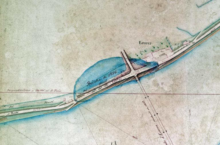 Carte de la Loire dans la traversée du département du Loir-et-Cher, non datée (vers 1850). Détail. (archives départementales du Loir-et-Cher, 116 Fi feuille 6). ; Carte de la Loire dans la traversée du département du Loir-et-Cher, non datée (vers 1850). Détail. (archives départementales du Loir-et-Cher, 116 Fi feuille 6).