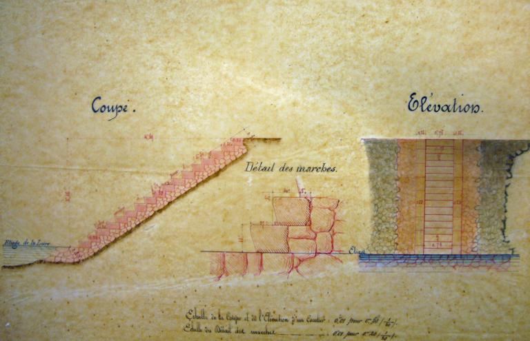 Projet de cinq escaliers pour le port de Chaumont, 10 septembre 1860. (archives départementales du Loir-et-Cher, 3 S 161).