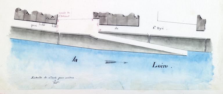 Plan d'un rampe d'accès à la Loire à Saint-Dyé, 1858. (archives départementales du Loir-et-Cher, 3 S 162).