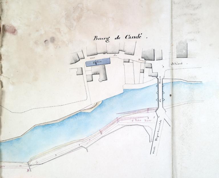 Projet d'un port à établir en amont de la gare de Candé, non daté (probablement 1844). (archives départementales du Loir-et-Cher, 3 S 356).