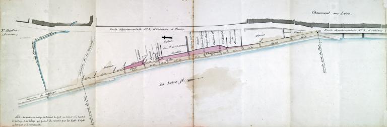 Plan du port de Chaumont par l'ingénieur Legay avec mention de la cale de la Tuilerie, 3 février 1896. (archives départementales du Loir-et-Cher, 3 S 161). ; Plan du port de Chaumont par l'ingénieur Legay avec mention de la cale de la Tuilerie, 3 février 1896. (archives départementales du Loir-et-Cher, 3 S 161).