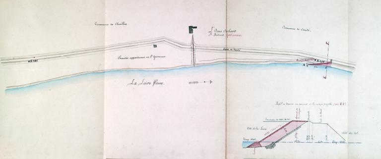 Projet de construire une rampe d'accès à la Loire à l'extrémité du chantier de l'Orme-Cochard par l'ingénieur Heude, 7 novembre 1874. (archives départementales du Loir-et-Cher, 3 S 116).