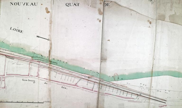 Plan du nouveau quai de Blois (rive droite en aval du pont, faubourg du Foix), XVIIIe siècle. Détail. (archives départementales du Loir-et-Cher, 1 Fi 225/7).