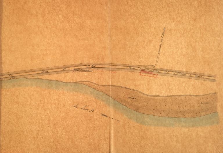 Projet de construire une rampe d'accès au chantier près du hameau d'Ecuelle, 31 mai 1886 par les ingénieurs Humbert et Nicou. Le projet n'a pas abouti. Cet ouvrage ainsi que celui figurant sur le plan ne sont pas des rampes d'accès à la Loire.