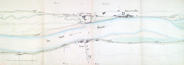 Plan de la Loire à Chaumont-sur-Loire par l'ingénieur Delaitre, 20 mars 1851. (archives départementales du Loir-et-Cher, 3 S 334).
