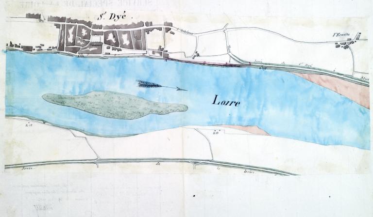 Prolongement du chemin de halage le long de la Loire pour relier le quai de Saint-Dyé à la levée formant route départementale, 29 mai 1852, par l'ingénieur ordinaire Delaitre. (archives départementales du Loir-et-Cher, 3 S 163).