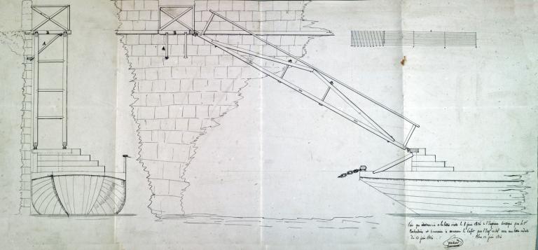Compagnie des bateaux à vapeur les Hirondelles, proposition de passerelle pour la descente des voyageurs à Blois vis à vis de l'Hôtel de Ville (à 50 m en aval du port de Blois), projet envoyé au Préfet le 13 juin 1836.