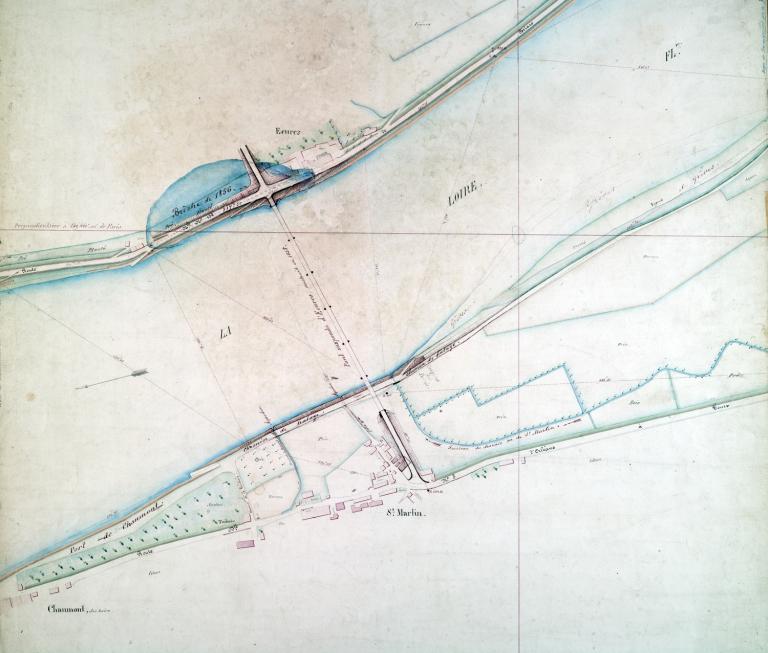 Carte de la Loire dans la traversée du département du Loir-et-Cher, non datée (vers 1850). Détail. (archives départementales du Loir-et-Cher, 116 Fi feuille 6). ; Carte de la Loire dans la traversée du département du Loir-et-Cher, non datée (vers 1850). Détail. (archives départementales du Loir-et-Cher, 116 Fi feuille 6).