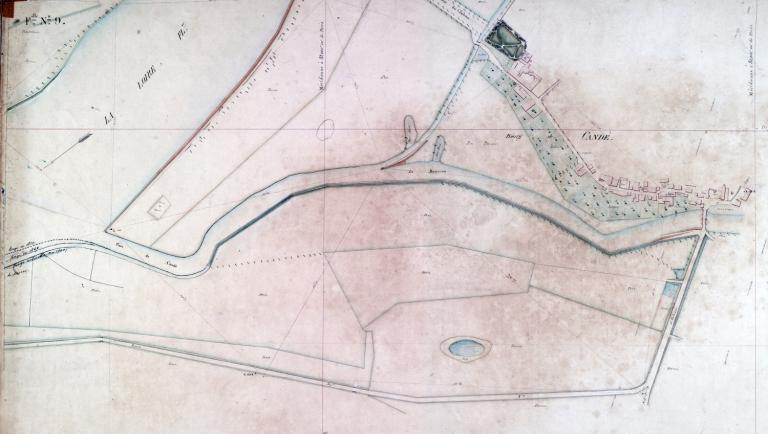 Carte de la Loire dans la traversée du Loir-et-Cher, non datée (vers 1850). Détail sur l'embouchure du Beuvron à Candé. (archives départementales du Loir-et-Cher, 116 Fi feuille 9).