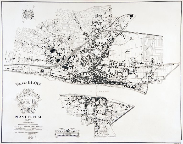 Plan général de Blois établi d'après photographie aérienne, 1937.    (Ville de Blois, service du cadastre, Blois).