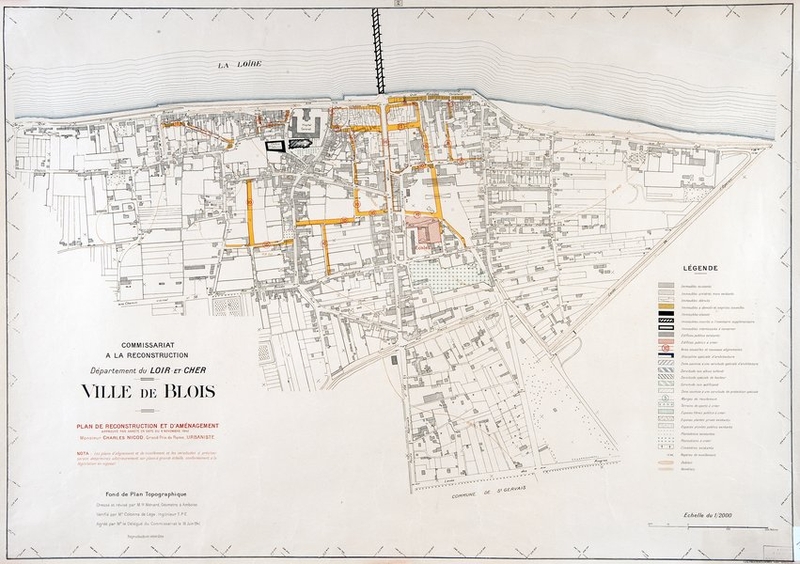 Plan de Reconstruction et d'Aménagement de Blois approuvé par arrêté 6-11-1942, rive gauche. (Ville de Blois, service du cadastre, Blois).