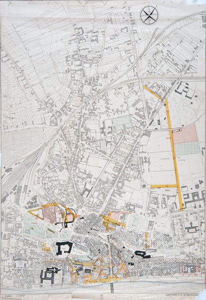 Plan de Reconstruction et d'Aménagement de Blois approuvé par arrêté 6-11-1942, rive droite. (Ville de Blois, service du cadastre, Blois).